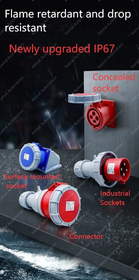 3 pole 63A concealed socket + plug